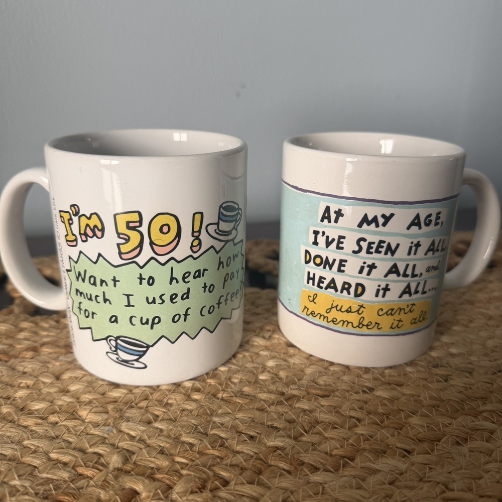 Shoebox Greetings Cups I'm 50 Want to hear how much & At My Age I've Seen It All